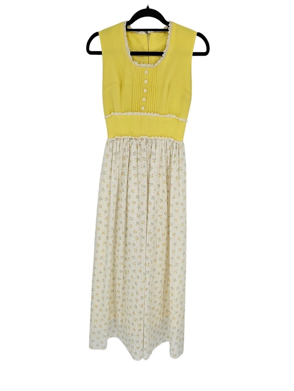 Vintage Vicky Vaughn Maxi Dress Womens Size 4 Cottage Floral 50s 60s Yellow